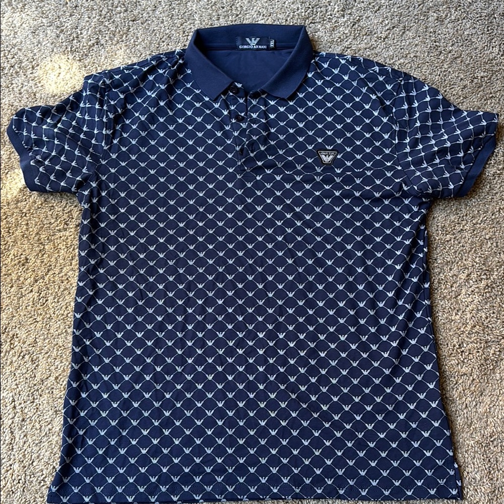 Giorgio Armani Blue Polo Shirt with Geometric Pattern